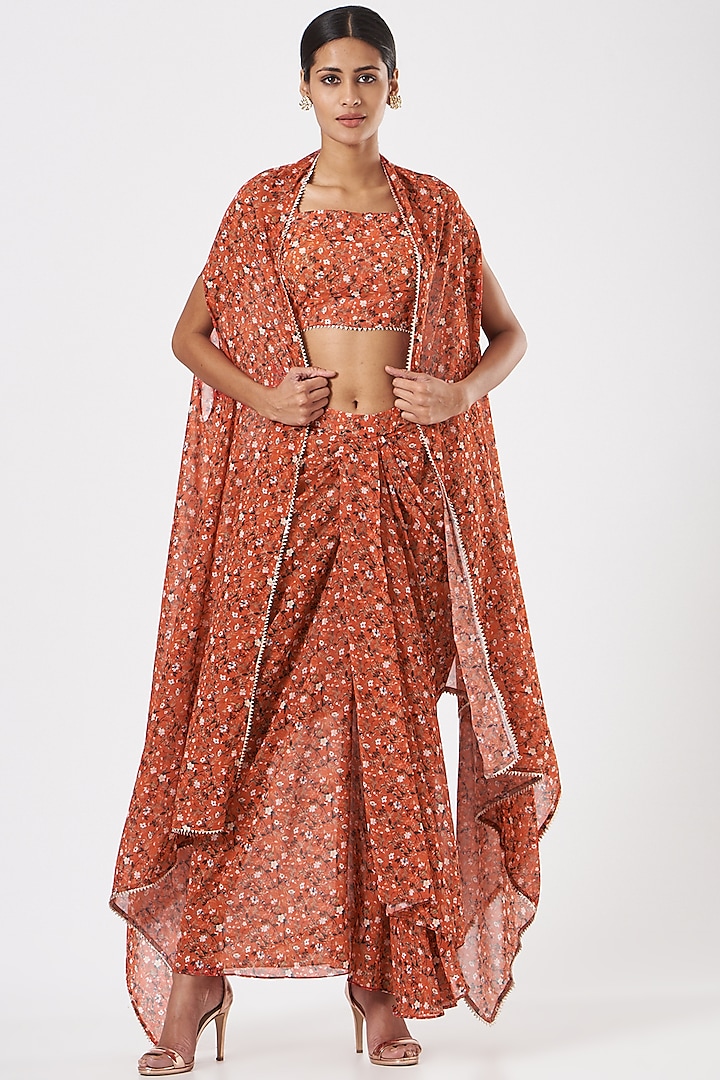 Fiery Red Printed Dhoti Set by Piyanshu Bajaj