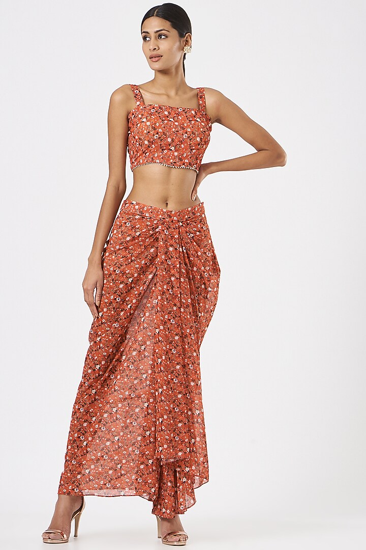 Fiery Red Printed Dhoti Set by Piyanshu Bajaj at Pernia's Pop Up Shop