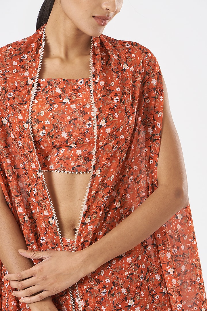 Fiery Red Printed Dhoti Set by Piyanshu Bajaj at Pernia's Pop Up Shop