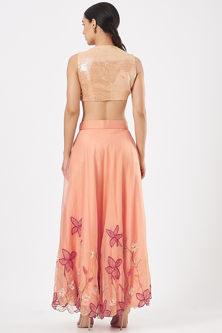 Peach Organza Embroidered Skirt Set by Piyanshu Bajaj at Pernia's Pop Up Shop