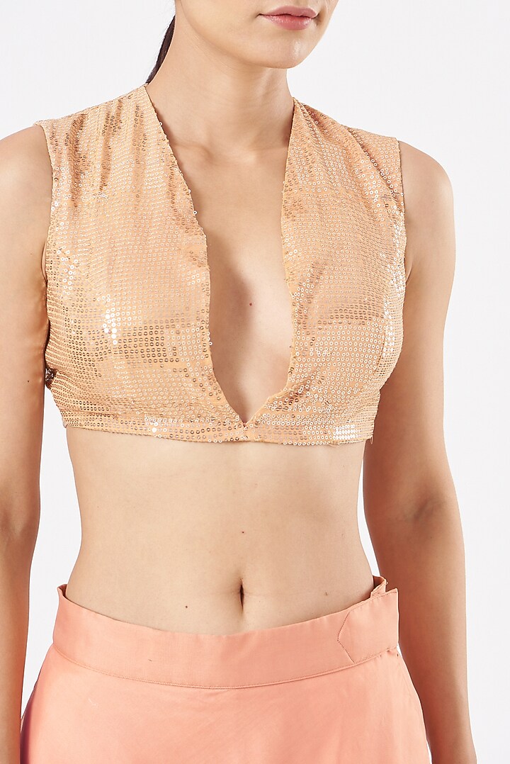 Peach Organza Embroidered Skirt Set by Piyanshu Bajaj at Pernia's Pop Up Shop