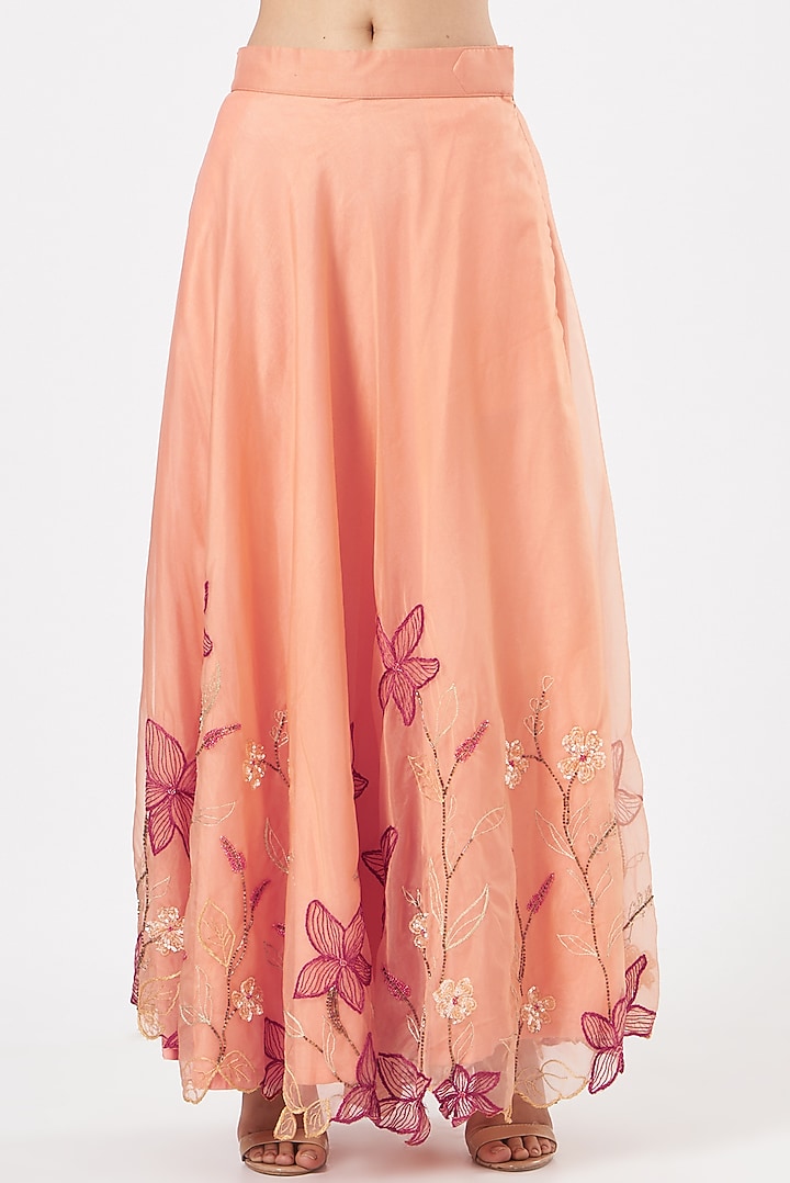 Peach Organza Embroidered Skirt Set by Piyanshu Bajaj at Pernia's Pop Up Shop