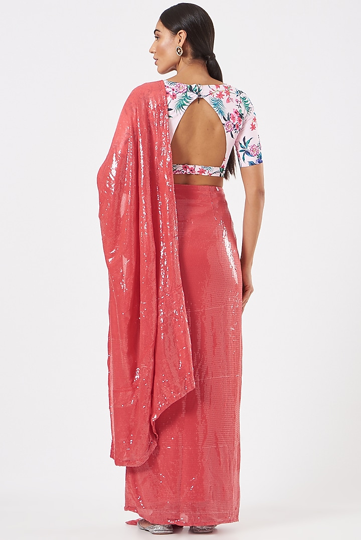 Raspberry Sequinned & Georgette Pre-Draped Party Wear Saree Set by Piyanshu Bajaj at Pernia's Pop Up Shop