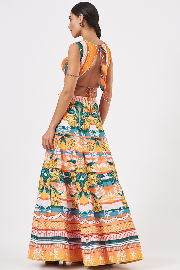 Sun Orange Printed Paneled Wedding Lehenga Set by Piyanshu Bajaj at Pernia's Pop Up Shop