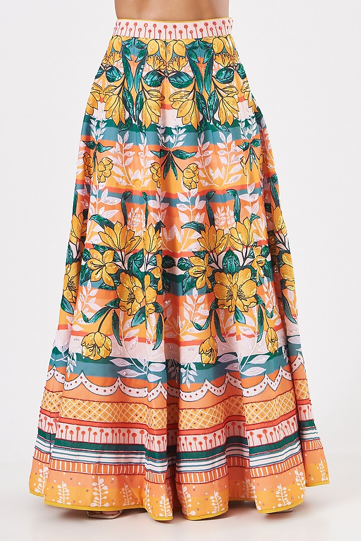 Sun Orange Printed Paneled Wedding Lehenga Set by Piyanshu Bajaj at Pernia's Pop Up Shop