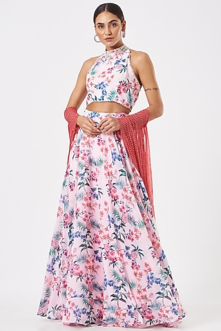 Blush Pink Printed Lehenga Set by Piyanshu Bajaj