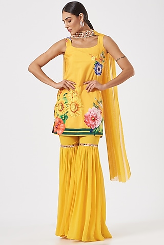 Citrus Yellow Georgette Sharara Set by Piyanshu Bajaj