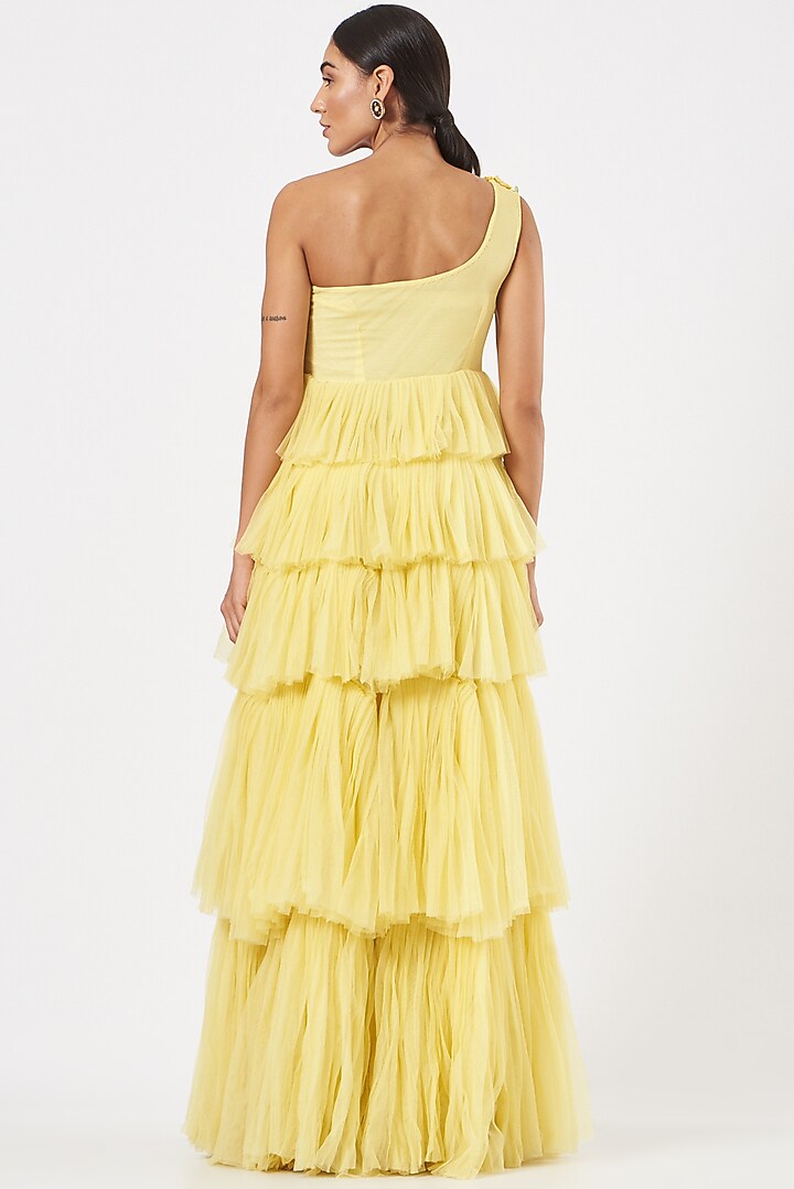 Yellow Embroidered Maxi Vacation Dress by Piyanshu Bajaj at Pernia's Pop Up Shop