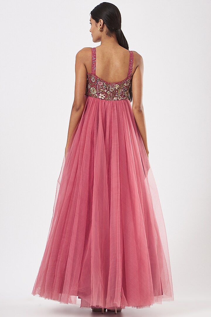 Pink Tulle Embroidered Engagement Gown by Piyanshu Bajaj at Pernia's Pop Up Shop