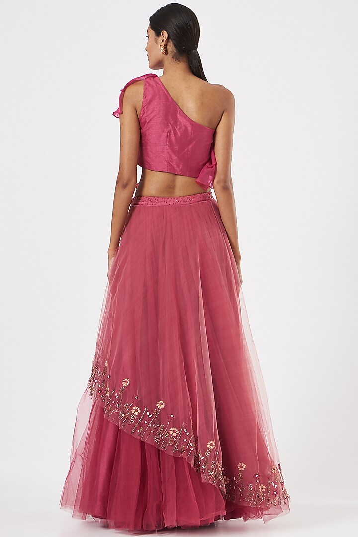 Pink Tulle Embroidered Skirt Set by Piyanshu Bajaj at Pernia's Pop Up Shop