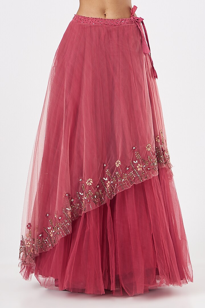 Pink Tulle Embroidered Skirt Set by Piyanshu Bajaj at Pernia's Pop Up Shop