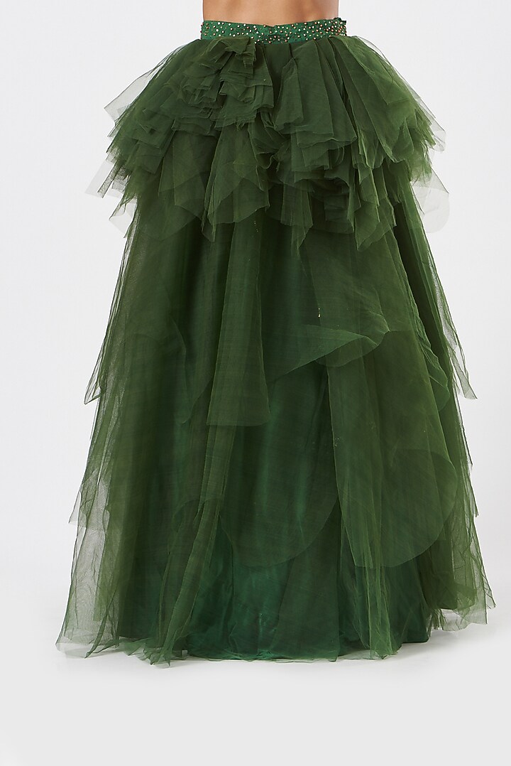 Green Tulle Embroidered Wedding Lehenga Set by Piyanshu Bajaj at Pernia's Pop Up Shop