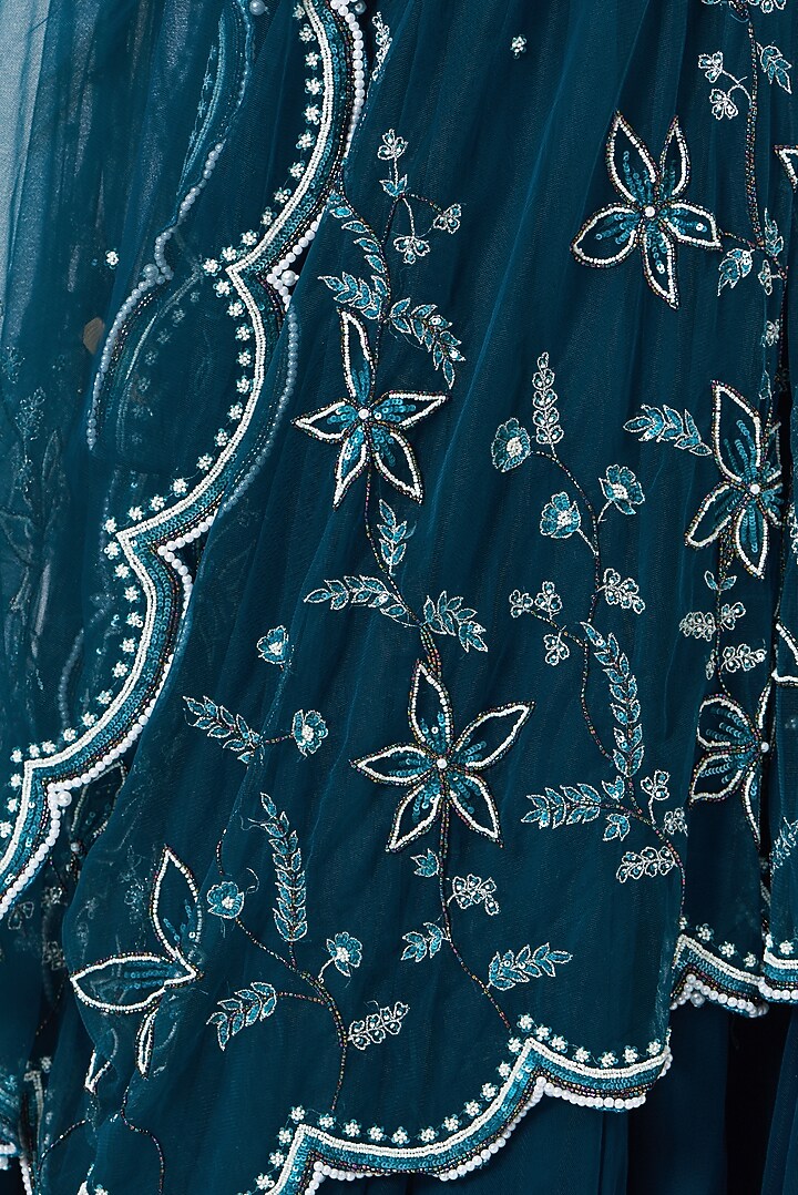 Blue Tulle Wedding Lehenga Set by Piyanshu Bajaj at Pernia's Pop Up Shop
