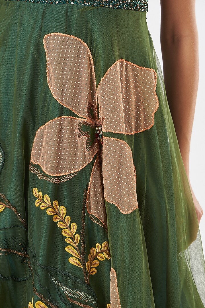 Green Floral Embroidered Engagement Gown by Piyanshu Bajaj at Pernia's Pop Up Shop