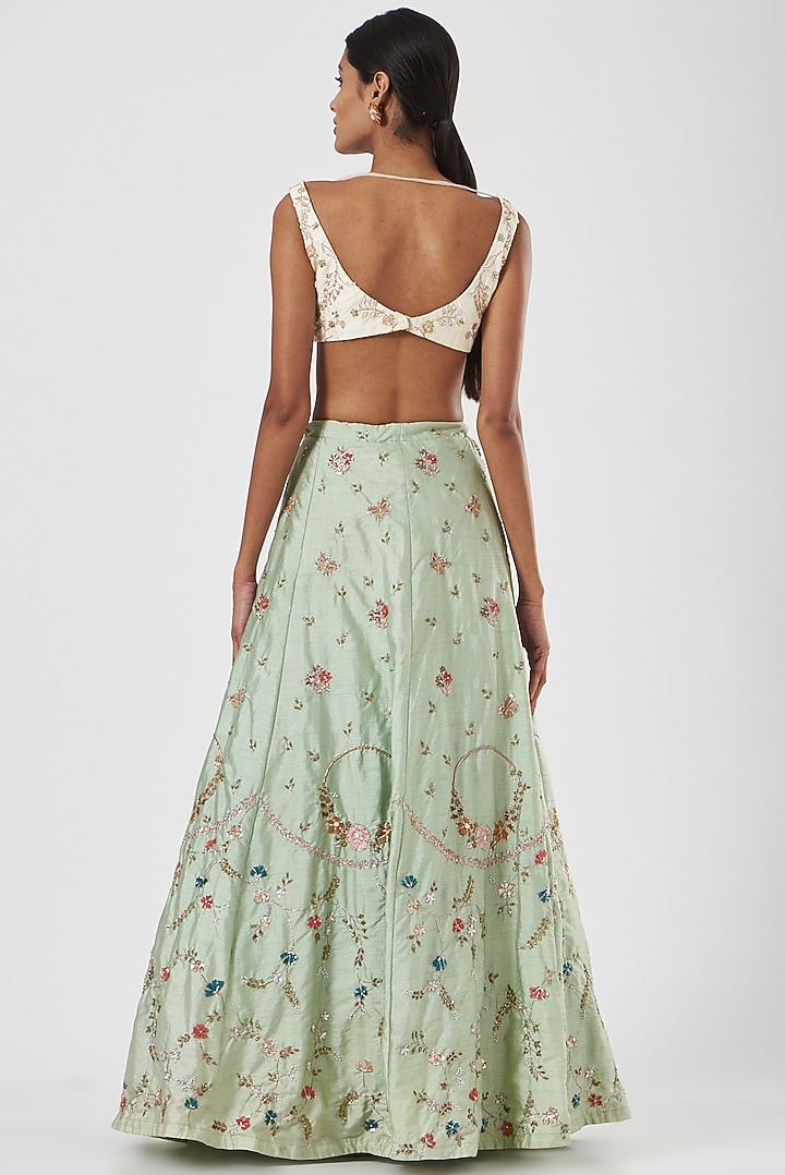 Light Green Embroidered Wedding Lehenga Set by Piyanshu Bajaj at Pernia's Pop Up Shop