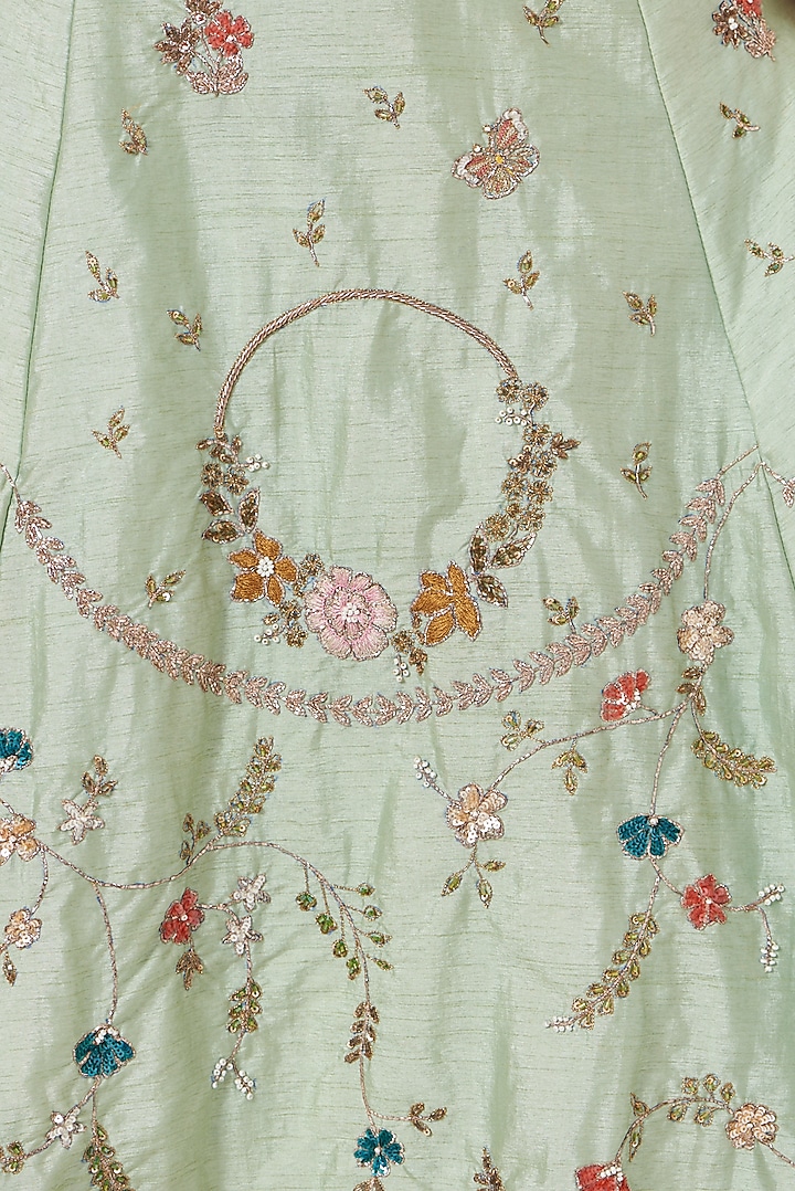 Light Green Embroidered Wedding Lehenga Set by Piyanshu Bajaj at Pernia's Pop Up Shop