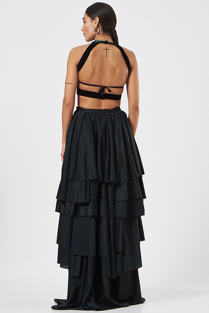 Black Satin Skirt Set by Piyanshu Bajaj at Pernia's Pop Up Shop