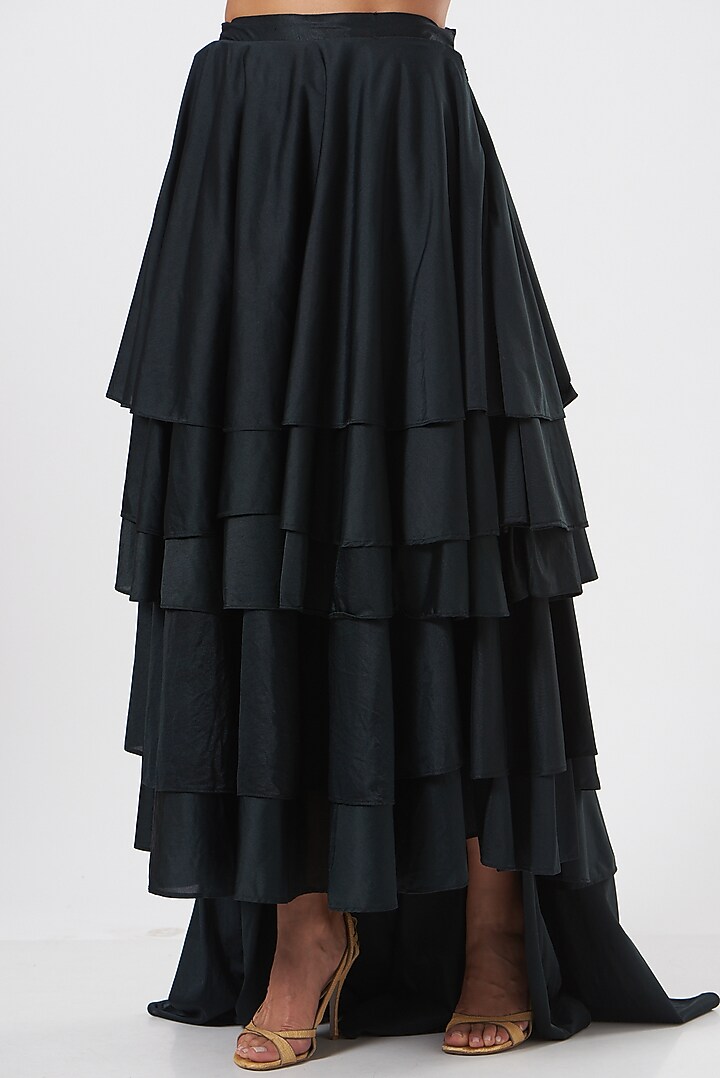 Black Satin Skirt Set by Piyanshu Bajaj at Pernia's Pop Up Shop