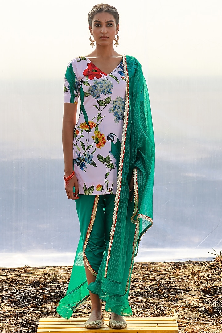 Green Crepe Dhoti Set by Piyanshu Bajaj at Pernia's Pop Up Shop
