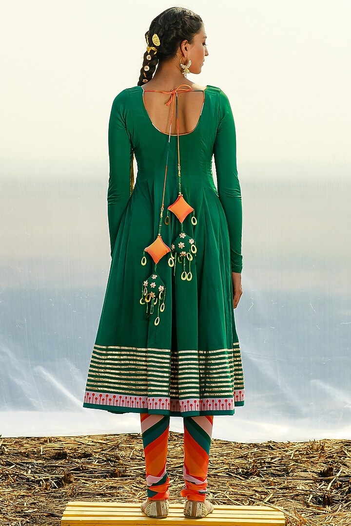 Green Embroidered and Printed Wedding Anarkali Set by Piyanshu Bajaj at Pernia's Pop Up Shop