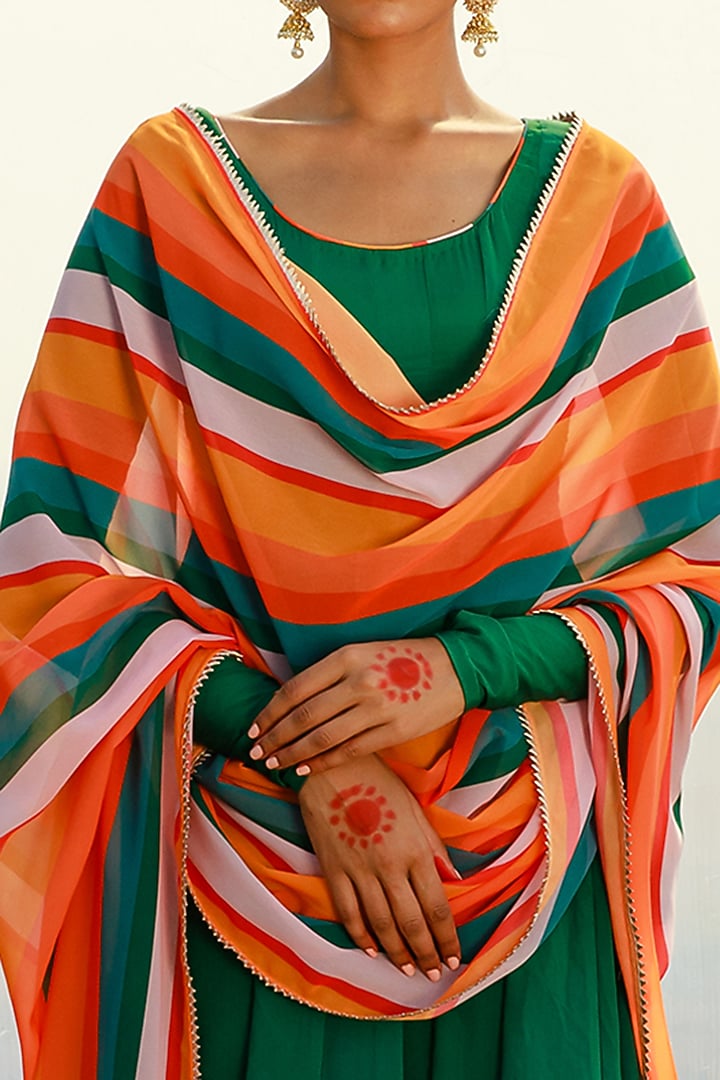 Green Embroidered and Printed Wedding Anarkali Set by Piyanshu Bajaj at Pernia's Pop Up Shop