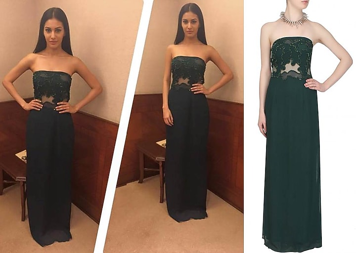 Teal cutwork cutdana embellished tube gown available only at Pernia's Pop Up Shop.