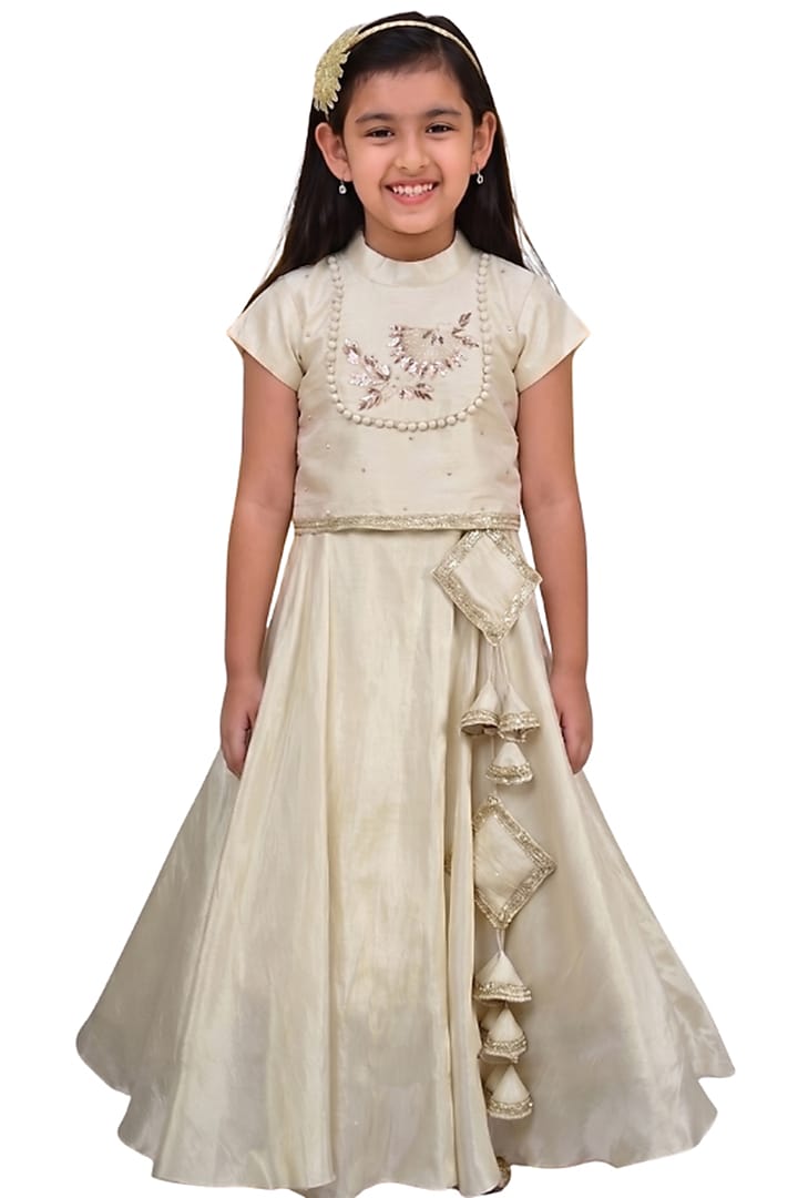 Cream Tissue Lehenga Set For Girls by Sky Is Pink at Pernia's Pop Up Shop