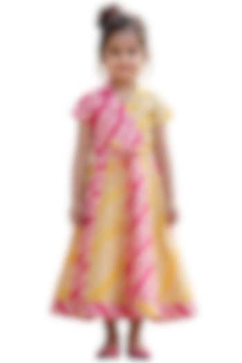 Pink Tussar Silk Printed & Embroidered Lehenga Set For Girls by Sky Is Pink at Pernia's Pop Up Shop