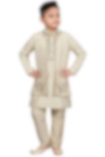 Cream Tissue Embroidered Nehru Jacket Set For Boys by Sky Is Pink at Pernia's Pop Up Shop