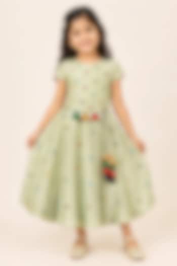 Mint Green Tabby Silk Mirror Embroidered Lehenga Set For Girls by Sky Is Pink at Pernia's Pop Up Shop