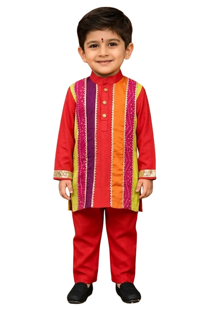 Multi-Colored Chiffon Kurta Set For Boys by Sky Is Pink at Pernia's Pop Up Shop