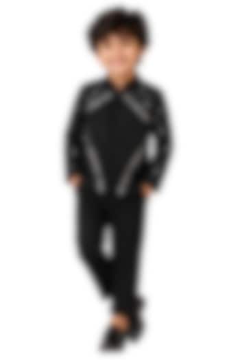 Black Summer Velvet Pearl Embroidered Jacket Set For Boys by Sky Is Pink at Pernia's Pop Up Shop