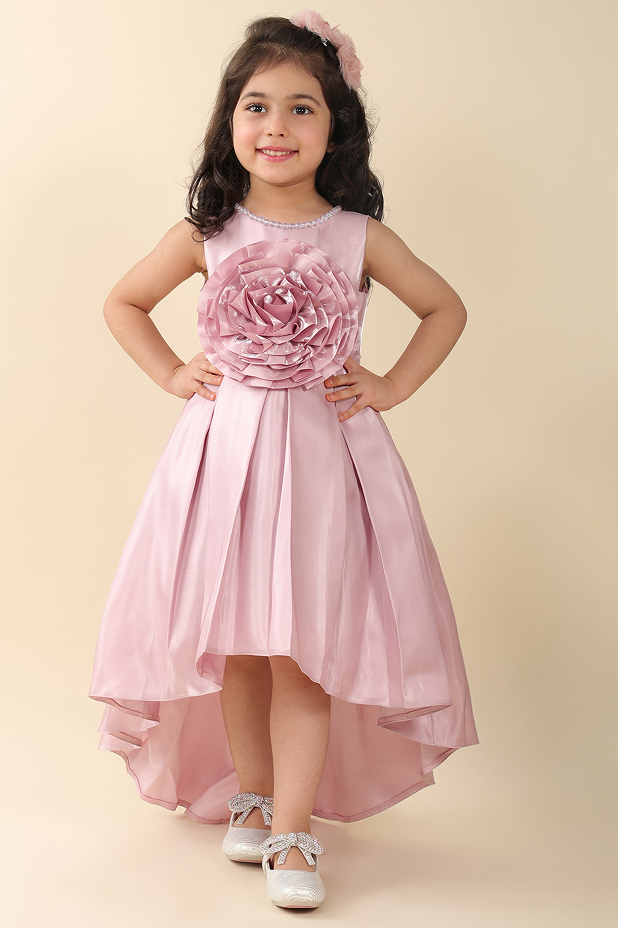 Pink Poly Silk High-Low Dress For Girls by A.T.U.N. (All Things Uber Nice) at Pernia's Pop Up Shop