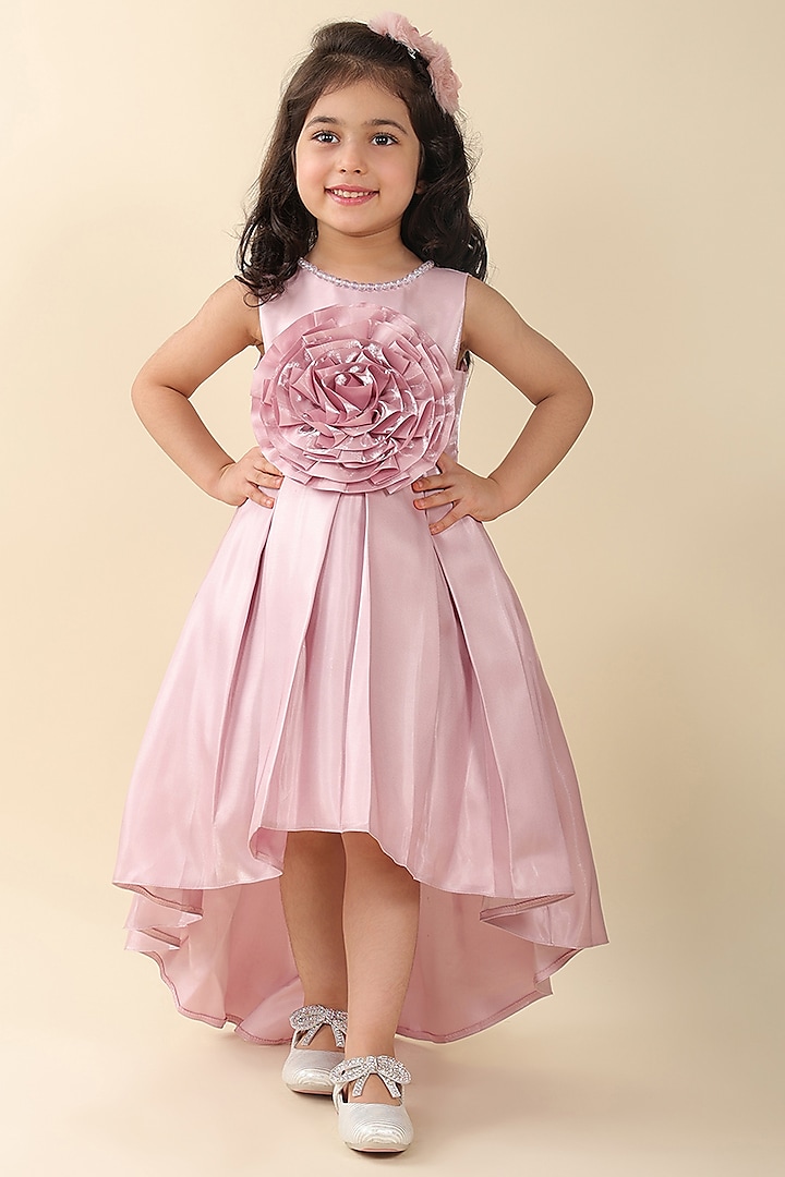 Pink Poly Silk High-Low Dress For Girls by A.T.U.N. (All Things Uber Nice) at Pernia's Pop Up Shop