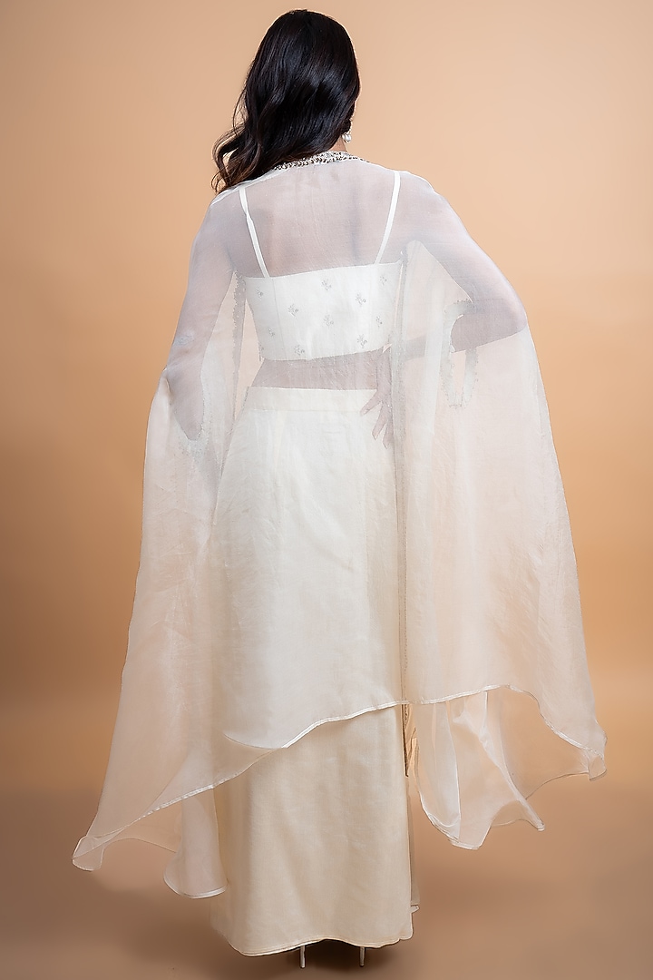 Ivory Chanderi Draped Skirt Set by Peach It Up By Samridhi at Pernia's Pop Up Shop