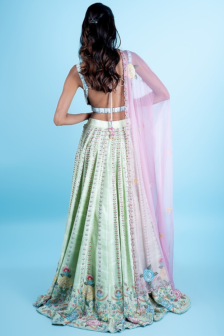 Mint Green Raw Silk Sequins Embellished Bridal Lehenga Set by Peach It Up By Samridhi at Pernia's Pop Up Shop