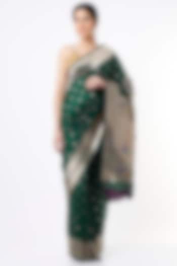 Emerald Green Silk Banarasi Brocade Saree Set by Priyanka Jha