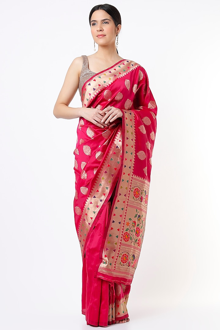 Red Silk Banarasi Brocade Saree Set by Priyanka Jha