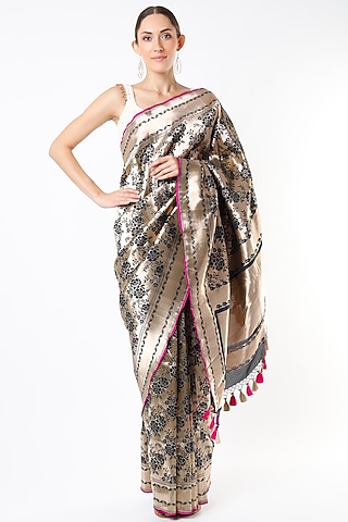 Black Banarasi Brocade Saree Set by Priyanka Jha