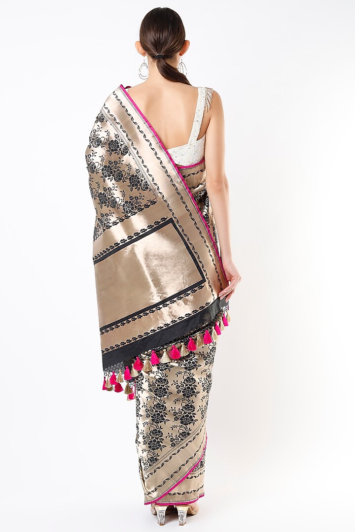 Black Banarasi Brocade Wedding Saree Set by Priyanka Jha at Pernia's Pop Up Shop