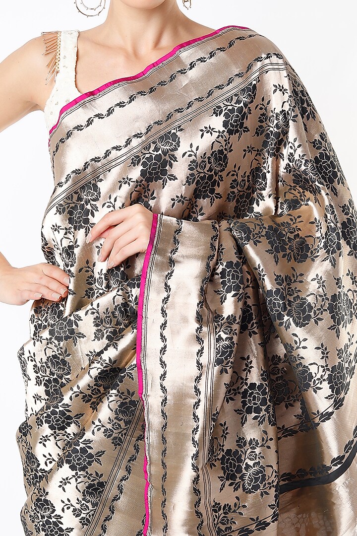 Black Banarasi Brocade Wedding Saree Set by Priyanka Jha at Pernia's Pop Up Shop