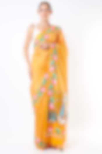 Yellow Hand Painted Saree Set by Priyanka Jha