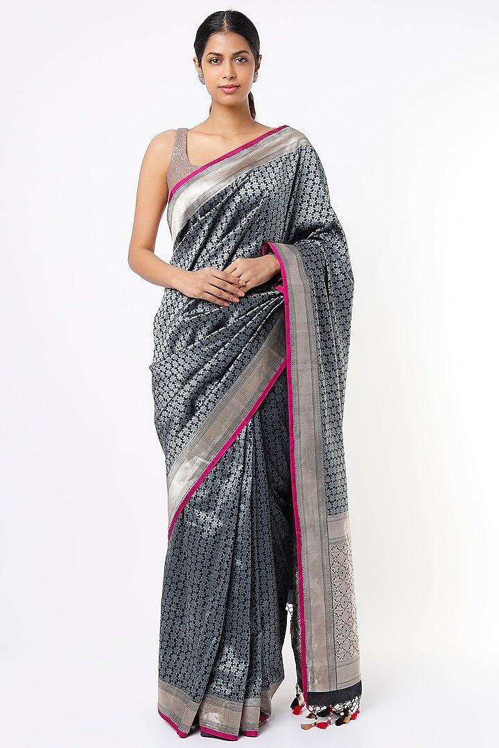 Black Tanchui Weaved Saree Set by Priyanka Jha