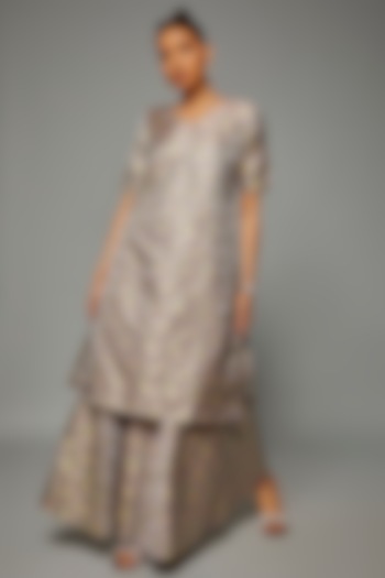 Grey Banarasi Silk Printed Wedding Sharara Set by Priyanka Jha at Pernia's Pop Up Shop