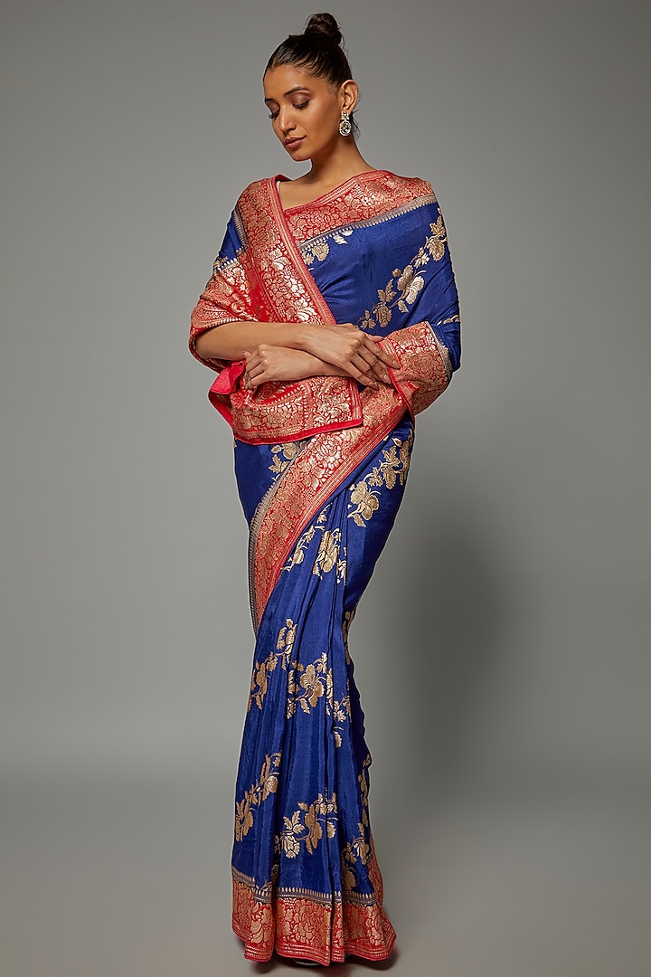 Royal Blue Banarasi Tussar Silk Saree by Priyanka Jha