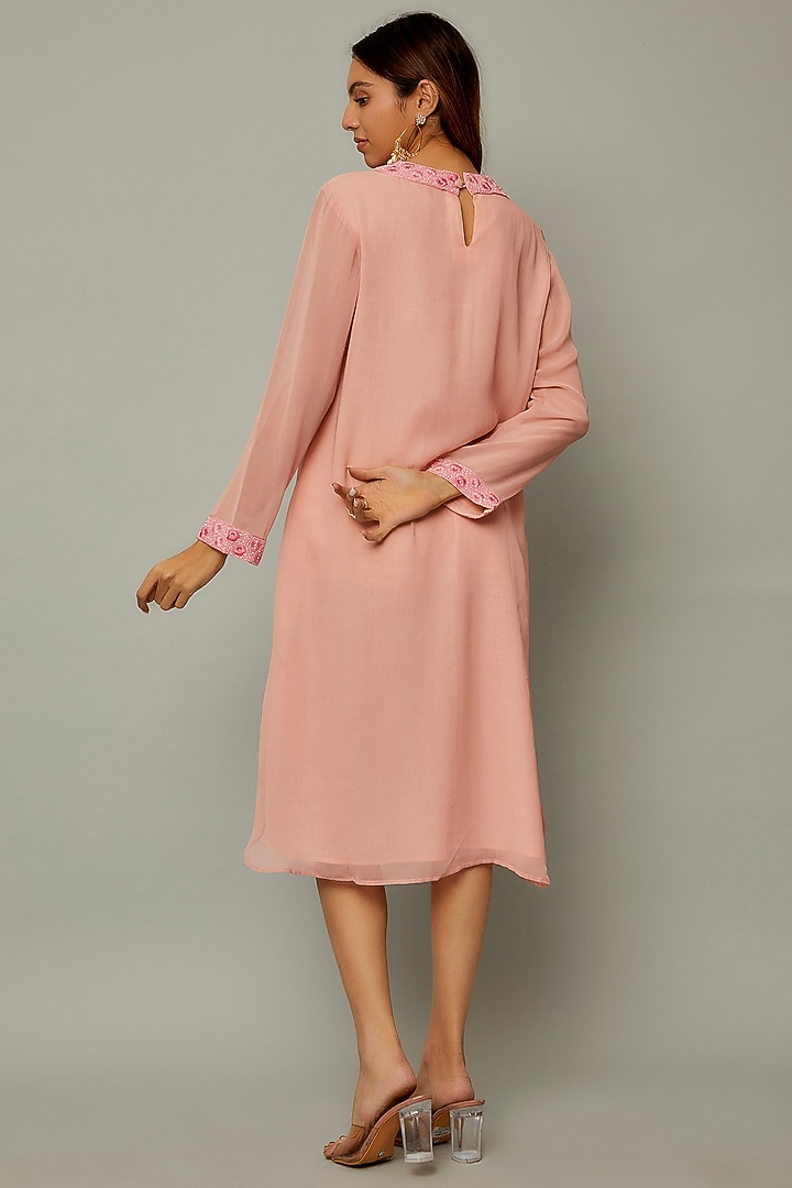Baby Pink Pure Georgette Embroidered Tunic by Priyanka Jha at Pernia's Pop Up Shop