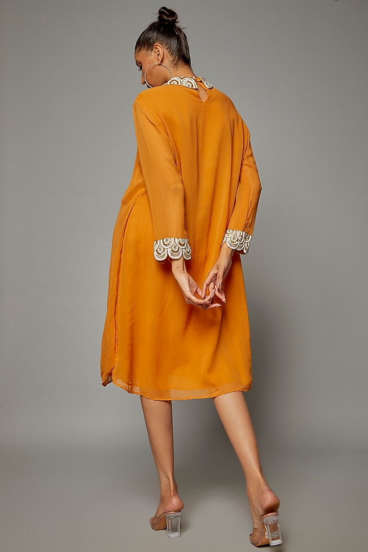 Yellow Georgette Embroidered Tunic Vacation Dress by Priyanka Jha at Pernia's Pop Up Shop