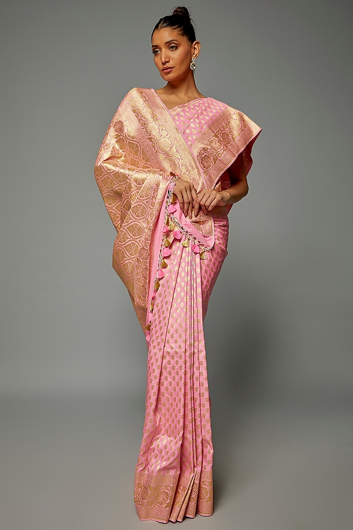 Baby Pink Banarasi Silk Saree by Priyanka Jha