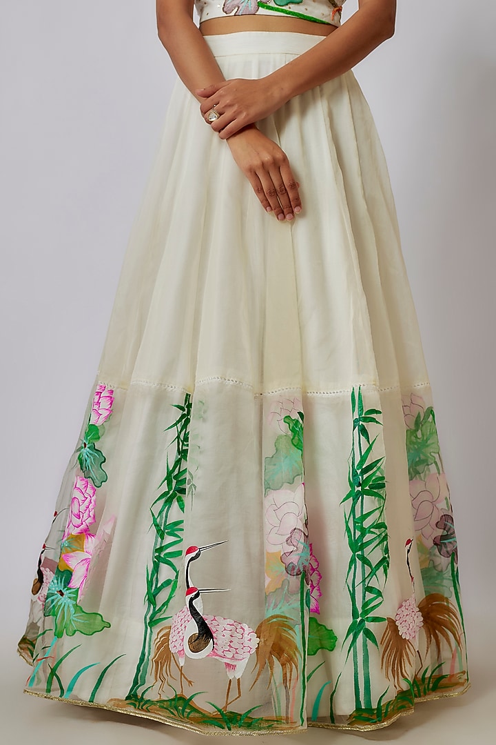 White Organza Hand-Painted Wedding Lehenga Set by Priyanka Jha at Pernia's Pop Up Shop