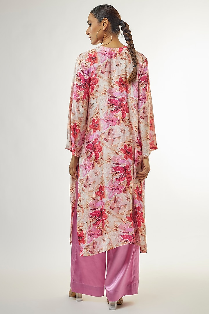 Multi-Colored Muslin Silk Printed & Hand Embroidered Tunic Set by Priyanka Jha at Pernia's Pop Up Shop